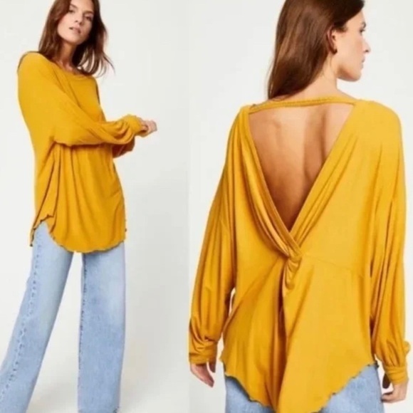 FREE PEOPLE Shimmy Shake‎ Twist Back Top Small Mustard Burnt Yellow - Picture 1 of 7